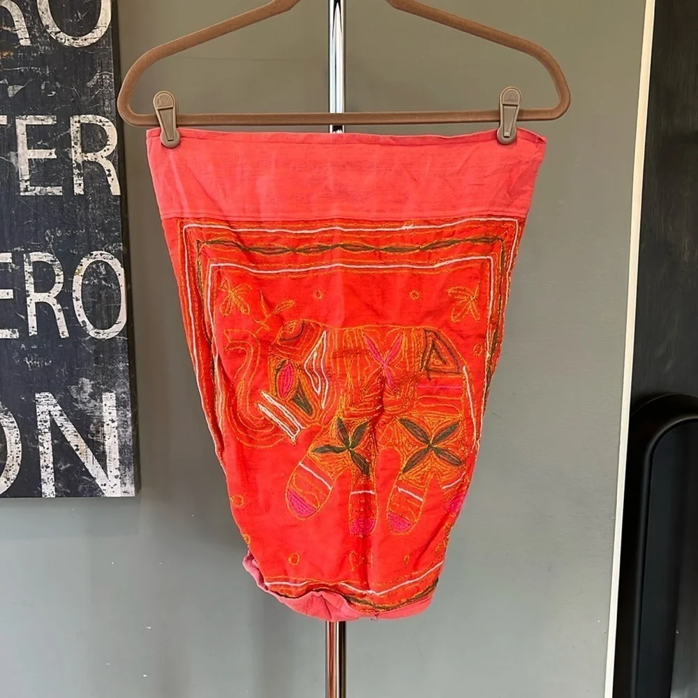 🛼🐠Embroidered bag backpack from India elephant cinch top pink orange BUDGET